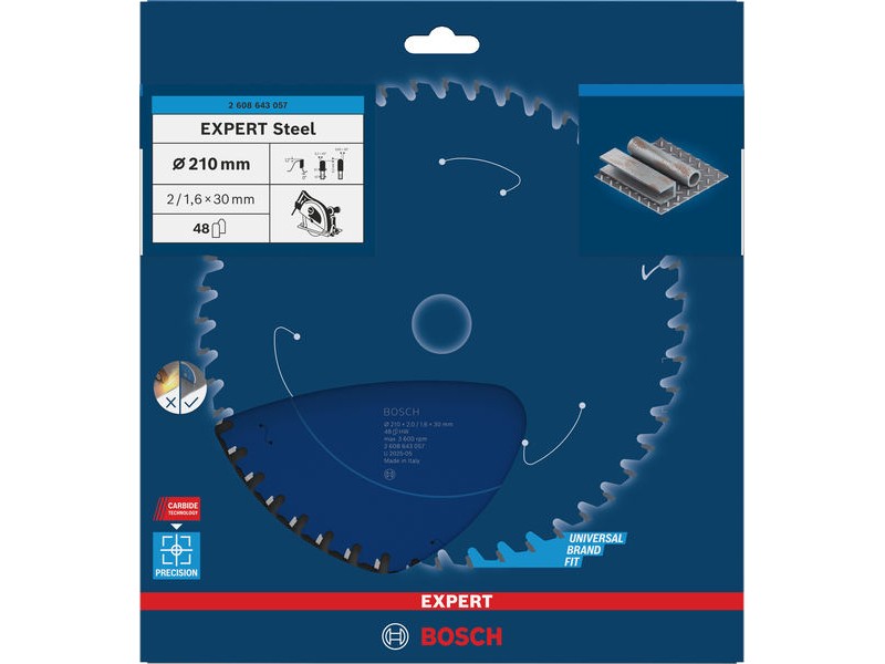 List za krožno žago Bosch EXPERT Steel, Dimenzije: 210x2/1,6x30mm, Zob: 48, 2608643057